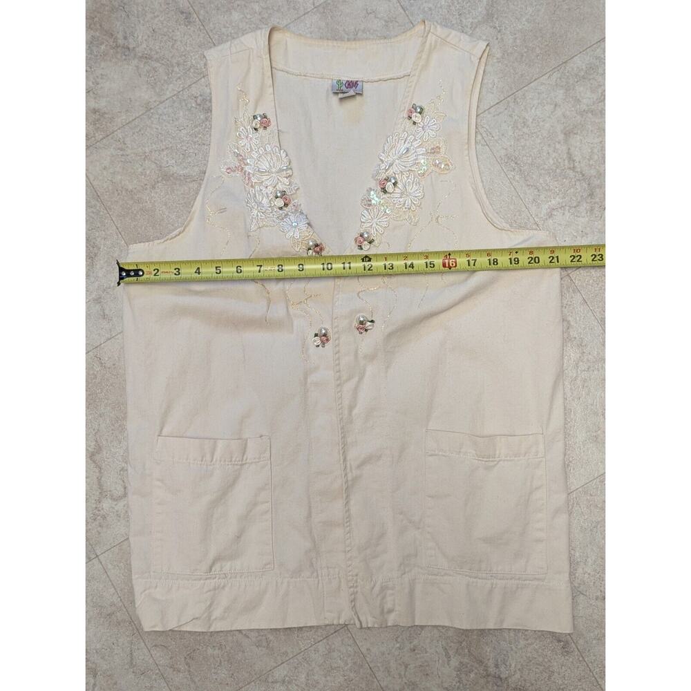Vintage Cactus Ivory Shirt Vest Set Womens L Pearls Beads Embroidered Sequins - Picture 15 of 15